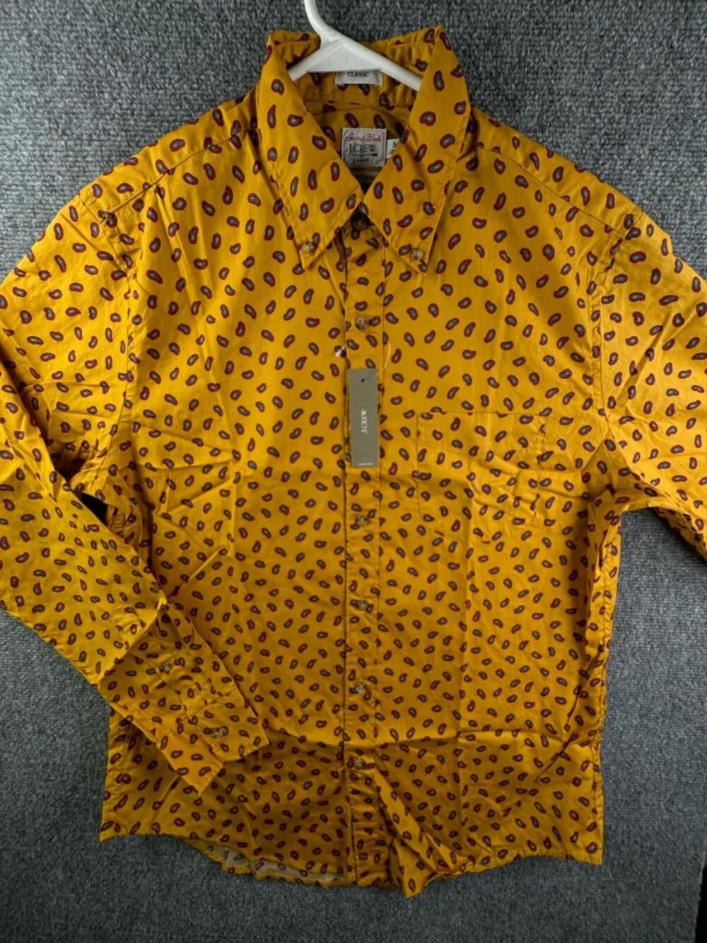 NWT J. Crew Men Yellow Red Paisley Long Sleeve Button Up Shirt Medium Classic